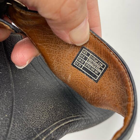 FitFlop Women's Black Leather Slip-On Flip-Flop Sandals Size 8 #350-001 - Picture 8 of 10